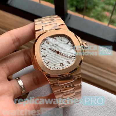 Fast Shipping Replica Patek Philippe Nautilus White Dial Rose Gold Watch